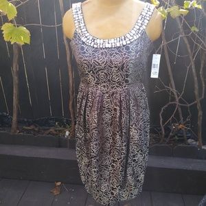 Brown and Gold Brocade Bell-shaped Cocktail Dress